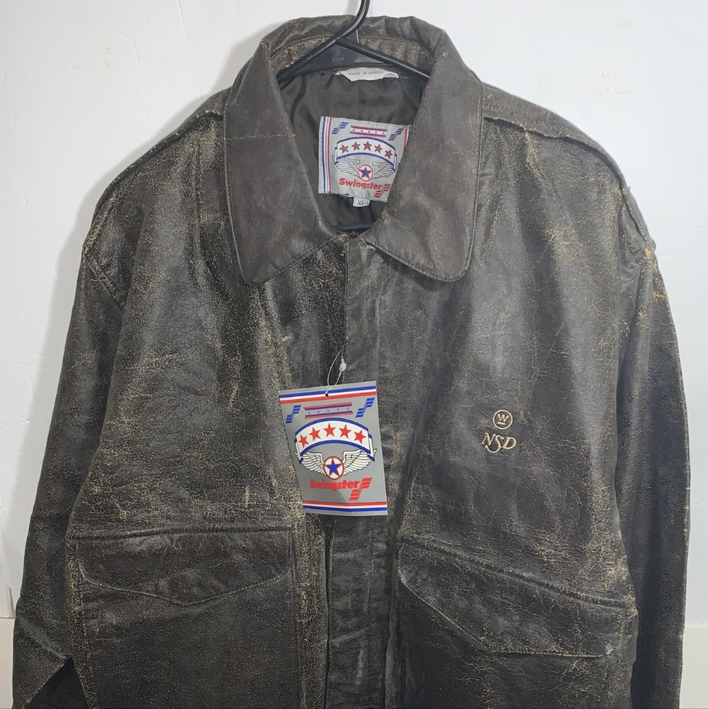 Vintage Swingster Mens XL "The Squadron" Brown Faux Leather Flight Bomber Jacket